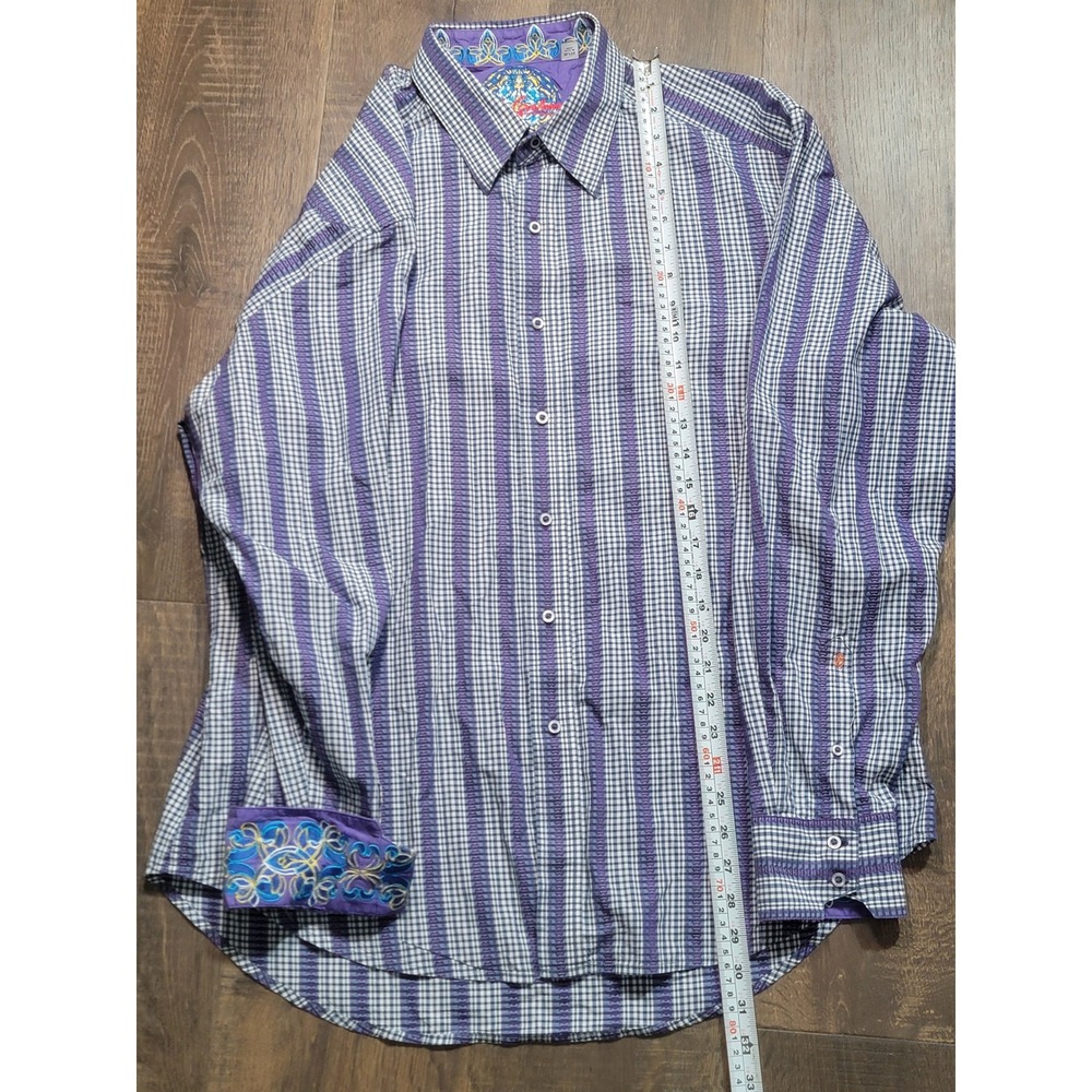 Robert Graham MensXL Plaid Button Down Shirt Purple White Embroidered LongSleeve